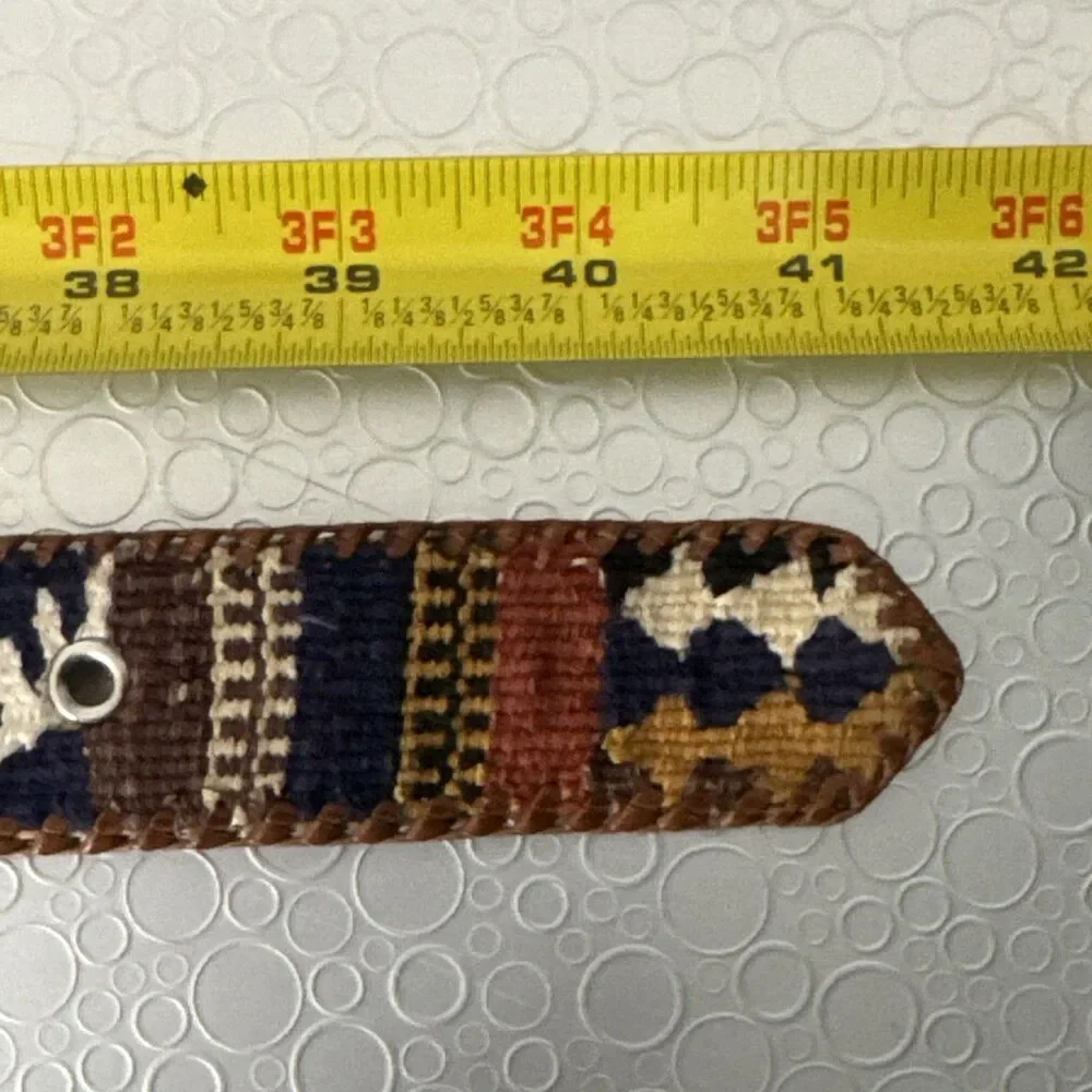 Vintage Handmade Guatemala Woven Belt 36 Cotton Leather Aztec Folk Art
